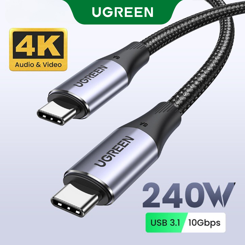 Cáp UGREEN 4K60Hz 10Gbps 240W USB C to Type C 3.1 Gen 2 Thunderbolt 3 Cable for iPad Pro 2024 MacBook Pro 2024 MacBook Air Nintendo Switch Fast USB C Cable for Samsung S20 S9 Note 9 Quick Charge 4.0 Cord Model: 80150