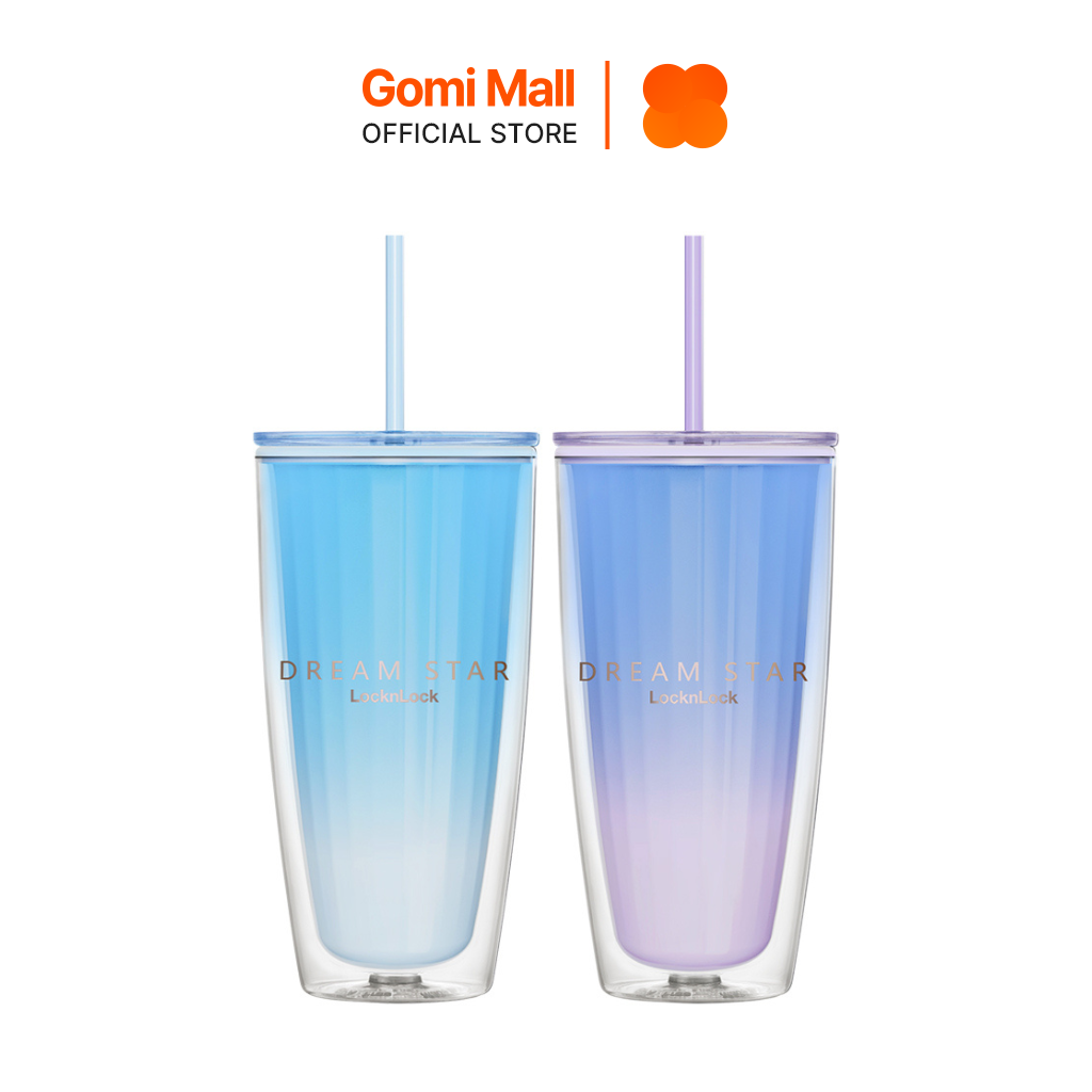 Ly nhựa 2 lớp Lock&Lock kèm ống hút Dream star Double wall cold cup 750ml Gomi Mall