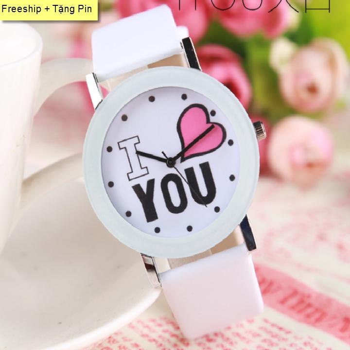 [HCM]( Tặng thêm 1 viên pin ) Đồng Hồ Nữ Mặt Họa Tiết I Love You