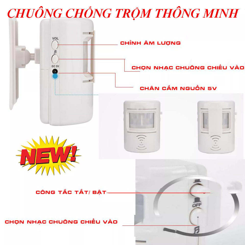 Chuông báo động- chuông chống trộm gắn cửa thông minh, 000chuông chống trộm hồng ngoại. chuông 2 chiều cảm ứng hồng ngoại, báo khách đến ban ngày - chống trộm ban đêm hiệu qủa. dễ dàng lắp ráp & cài đặt. bảo hành 1