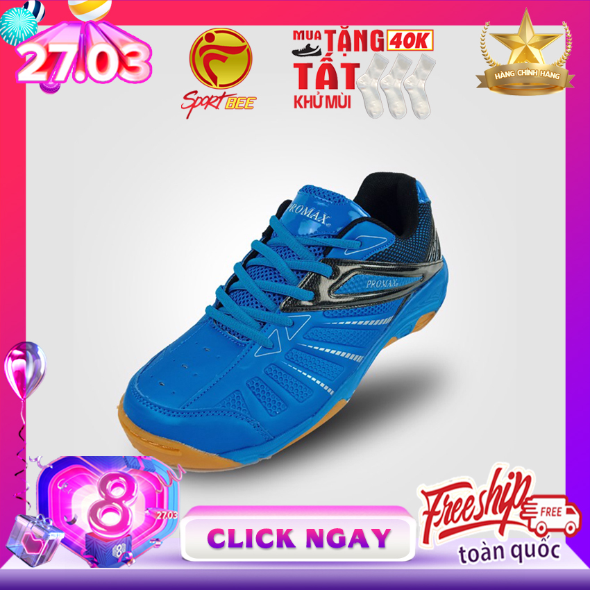 [SP ƯA CHUỘNG] Giày cầu lông nam nữ PROMAX 19001 Màu Xanh biển đế kếp, giày bóng chuyền, bám sân, chống trơn promax mitre động lực bee sport, bee-sport, sport-bee, sport bee