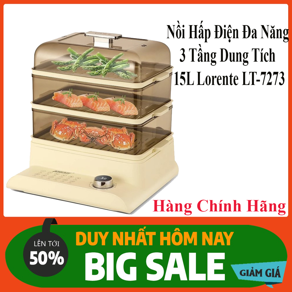 ( SALE KHỦNG 63%) Nồi Hấp Điện Đa Năng 3 Tầng Dung Tích Cực Đại 15L Lorente LT-7273 , Công Suất Hấp Khủng (900W) Cho Tốc Độ Hấp Cực Nhanh. Hệ Thống An Toàn, Tự Động Ngắt Điện Khi Hết Nước. Máy Giúp Hấp Nhiệt Diệt Khuẩn