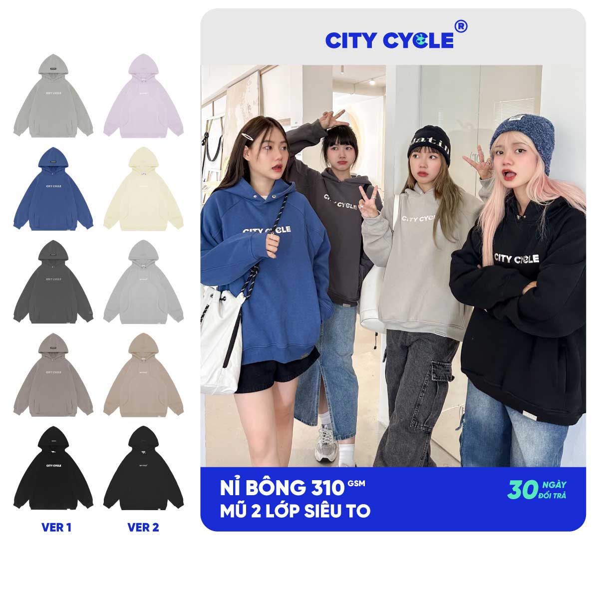 Áo hoodie dày nỉ đôi nam nữ Local Brand Chính Hãng City Cycle Space