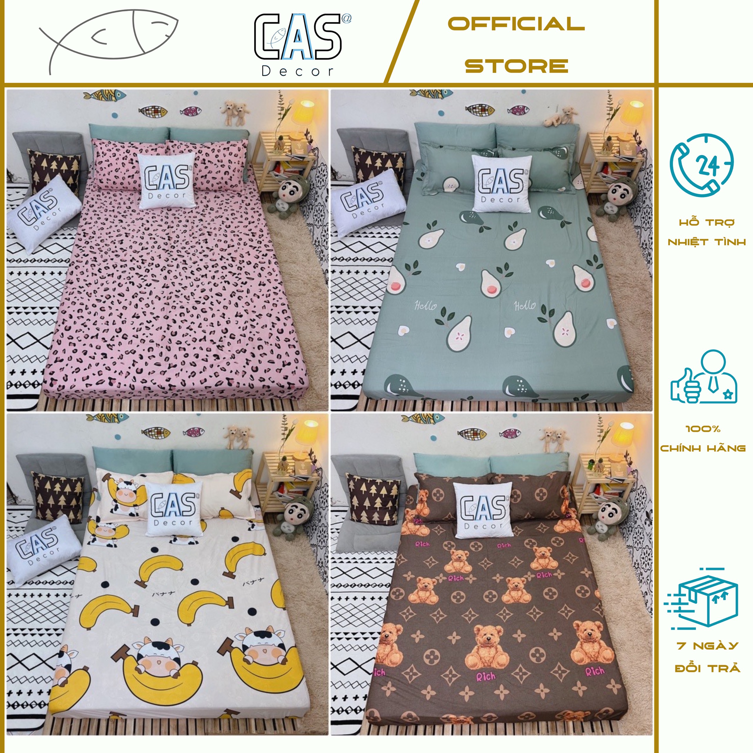 Bộ Ga Giường Kèm 2 Vỏ Gối Nằm Cotton Poly CAS Decor Đủ Kích Thước 1m2 , 1m4 , 1m6 , 1m8 , 2m , 2m2