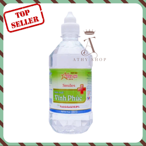 NƯỚC MUỐI SINH LÝ 0.9% NATRICLORID 500ML VĨNH PHÚC, dung dịch súc miệng bảo vệ răng nướu ngăn ngừa hôi miệng, dùng để rửa mặt, sát trùng sát khuẩn hiệu quả, rửa mặt chống mụn trứng cá ATHY SHOP