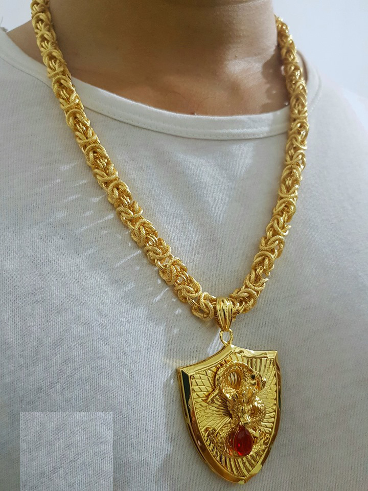 Dây Chuyền Rồng Titanium Mặt Khiên Hình Rồng Vàng + TẶNG LÁ BỒ ĐỀ MAY MẮN TÀI LỘC ĐỂ VÍ ĐIỆN THOẠI