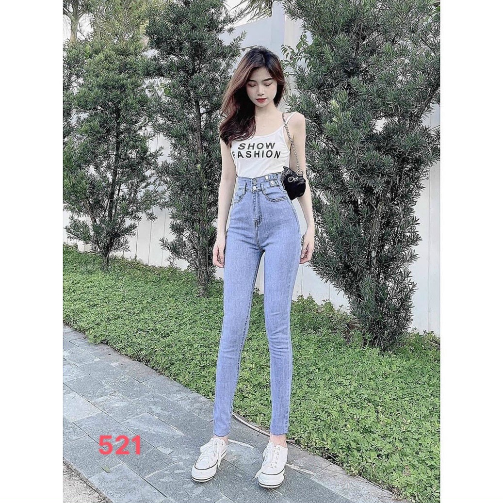 5 mẫu quần jean nữ lưng cao co giãn dáng ôm tôn dáng