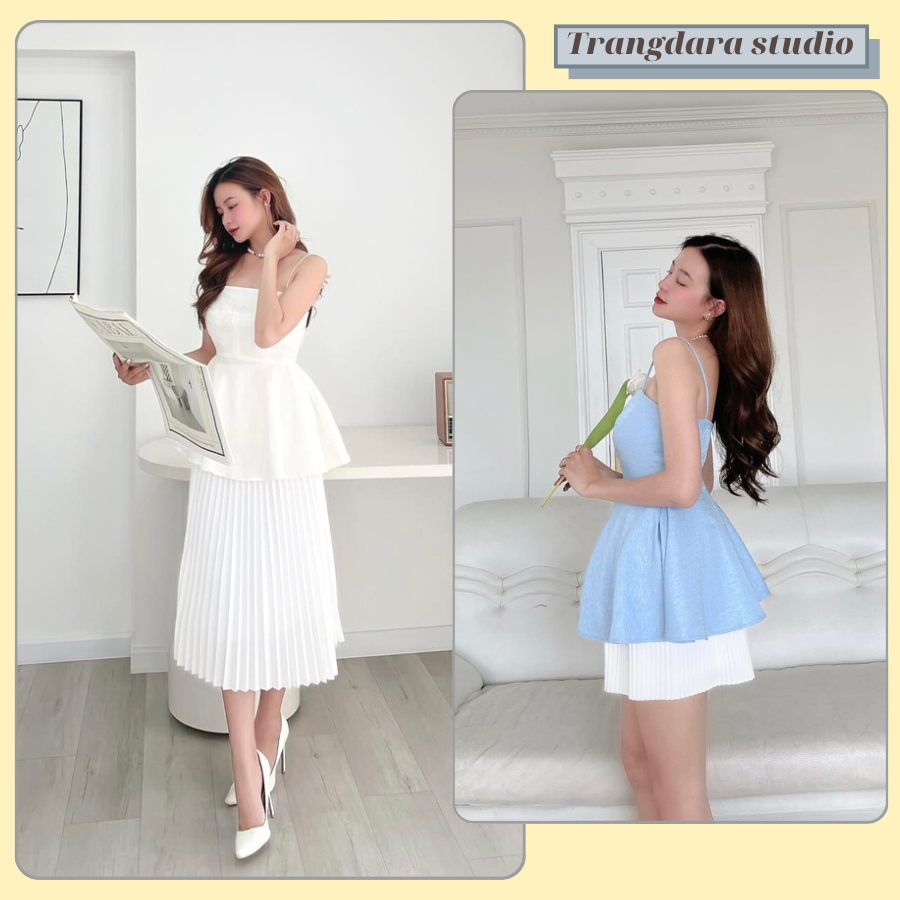 Áo kiểu peplum 2 dây tùng xòe chất tapta ánh kim nhiều màu