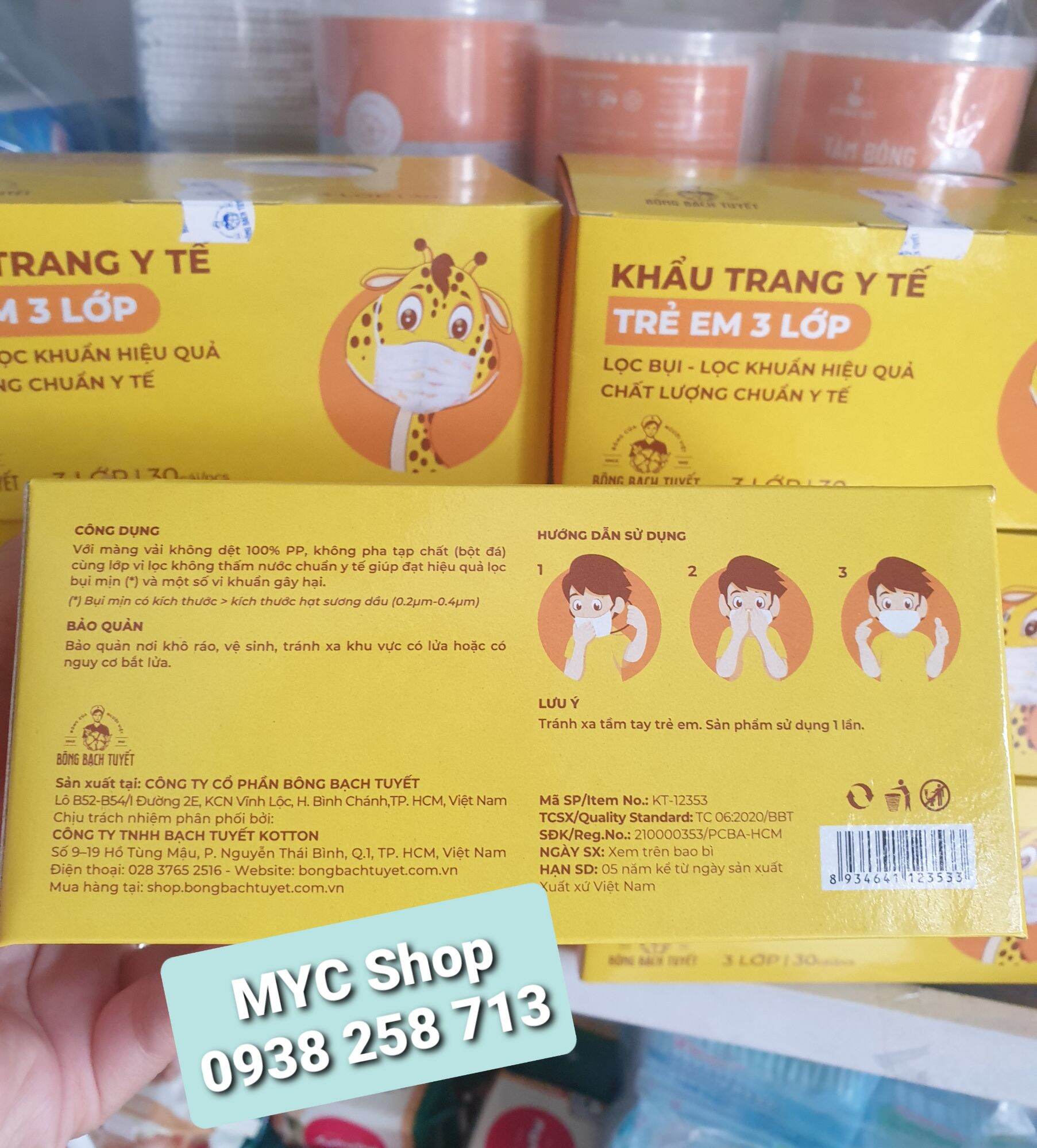 Khẩu trang y tế 3 lớp trẻ em kháng khuẩn merigo - bông bạch tuyết