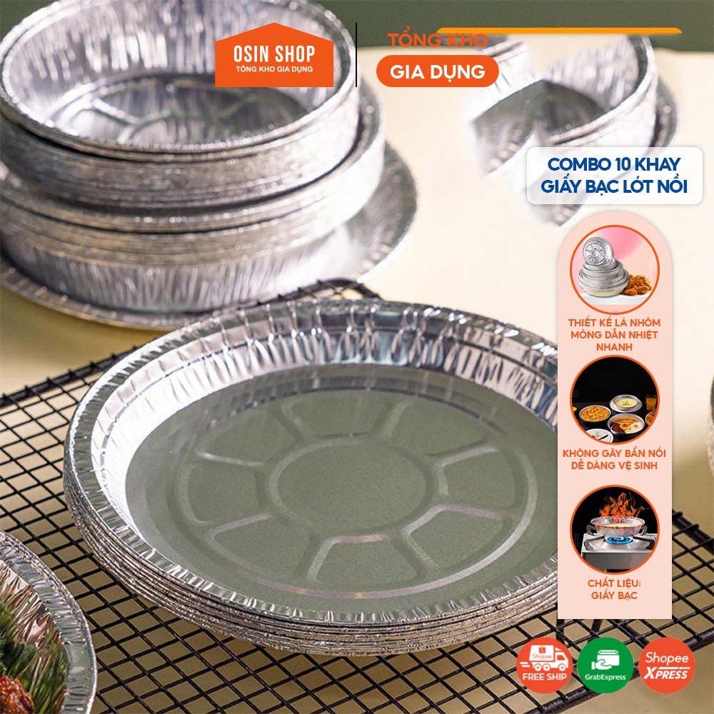 Combo 10 khay giấy bạc lót nồi chiên không dầu 19cm 22cm, giấy bạc nướng nồi chiên không dầu đa năng an toàn thực phẩm
