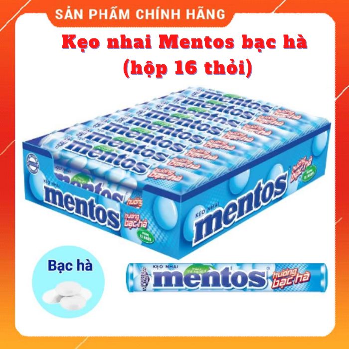 Kẹo nhai Mentos bạc hà (Bịch 16 thỏi )
