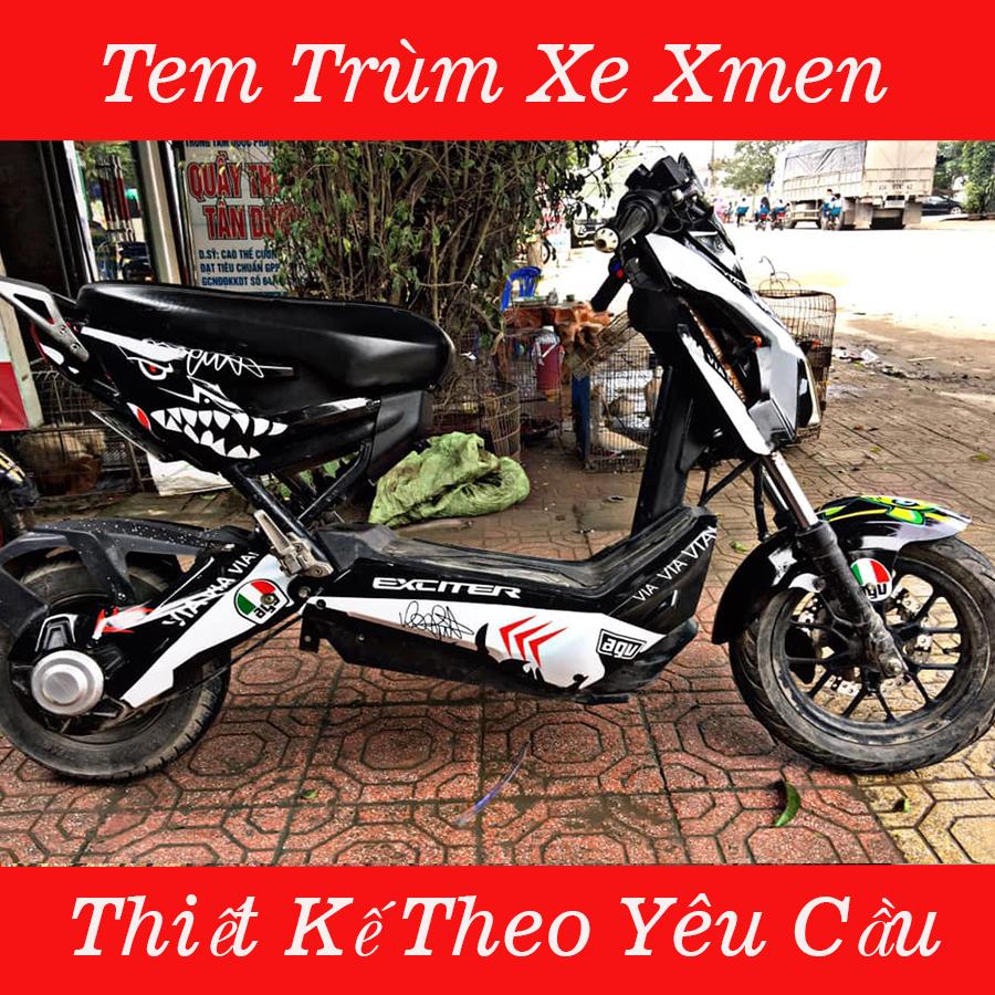 Tem trùm xe điện Xmen Cá Mập đen trắng