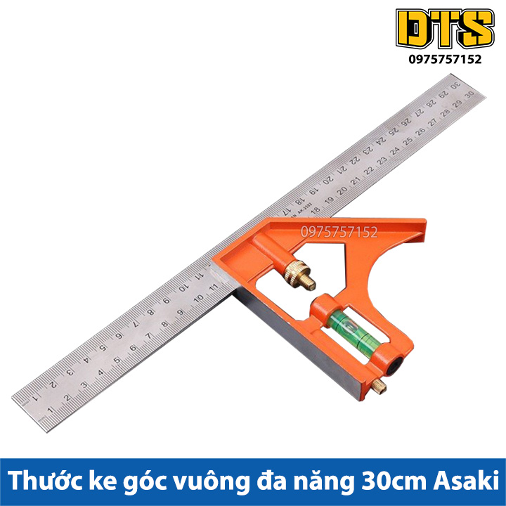 Thước ke góc vuông đa năng 30cm, thước ê ke thủy 300mm Asaki AK-2592, đo độ sâu, canh thẳng, canh ngang, lấy dấu khoảng