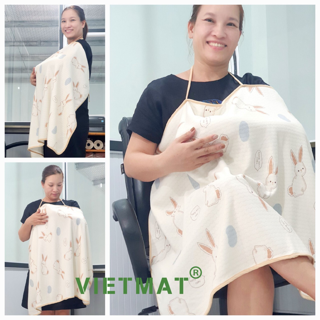 Khăn choàng cho bé bú đa năng Vietmat sợi tre thoáng mát, rộng rãi, nhiều tiện ích
