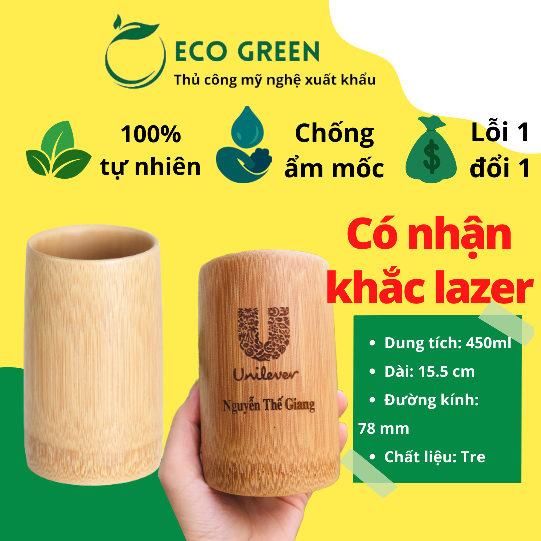 Cốc tre uống trà, cà phê không quai thô, nhiều dung tích, từ 100 đến 450ml, thiên nhiên, thay thế cốc sứ, thuỷ tinh | Eco Green