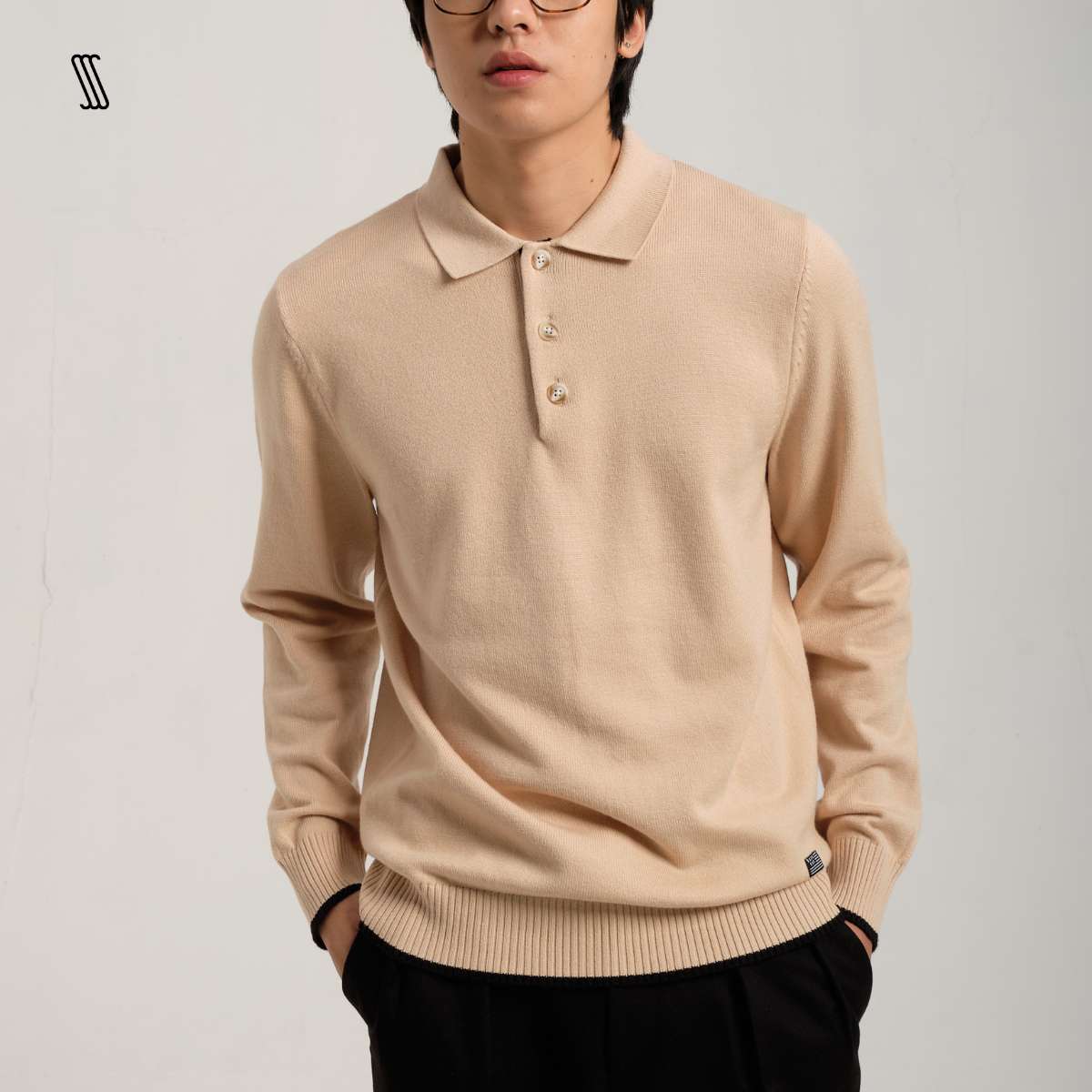 Áo polo len nam dài tay SSStutter phối màu nẹp áo, dáng oversize MASSIMO POLO