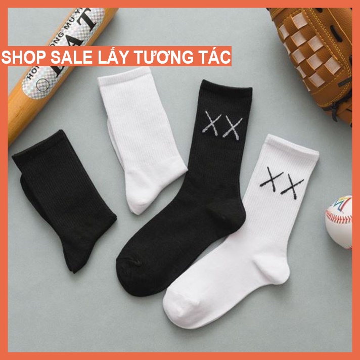Tất vớ nam nữ Unisex cổ cao có chữ X và tất trơn trắng đen nhiều màu, Vớ tất nữ cao cổ unisex