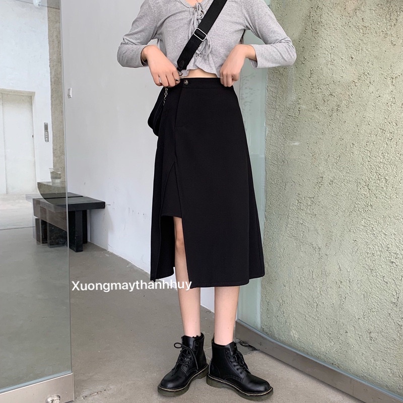 Chân váy midi xẻ tà ulzzang dài xẻ cách điệu mã mới- 901