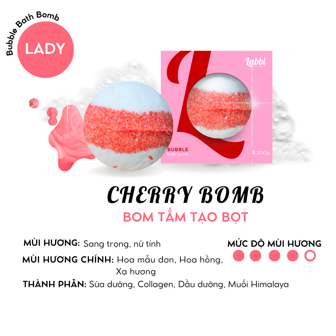 Cherry bomb bubble bath bomb / viên tạo bọt bồn tắm / bom tắm tạo bọt