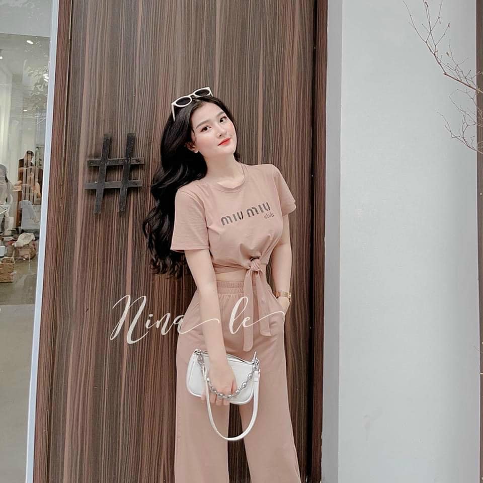 Sét bộ croptop tici nơ cột eo cá tính, sang trọng