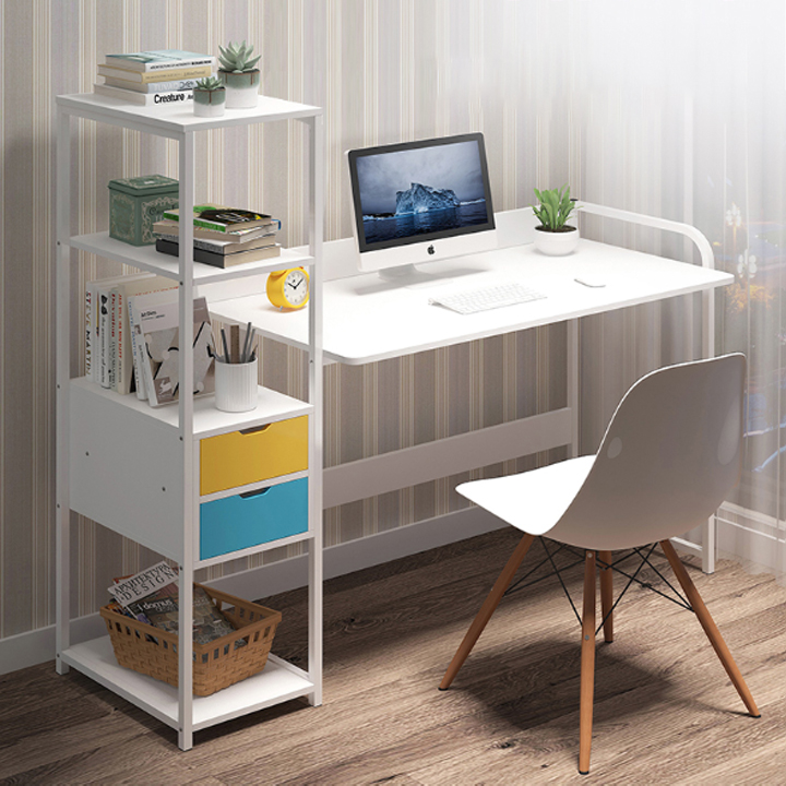 Bàn học, bàn làm việc, bàn máy tính kèm kệ, giá sách 4 tầng có hộc tủ đa năng 122x40x110cm
