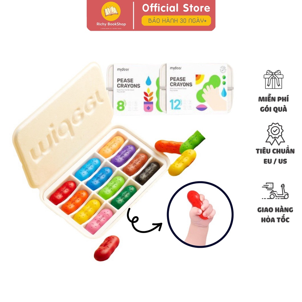 Màu sáp lụa hữu cơ quả đậu - pease crayons mideer cho bé từ 18m+