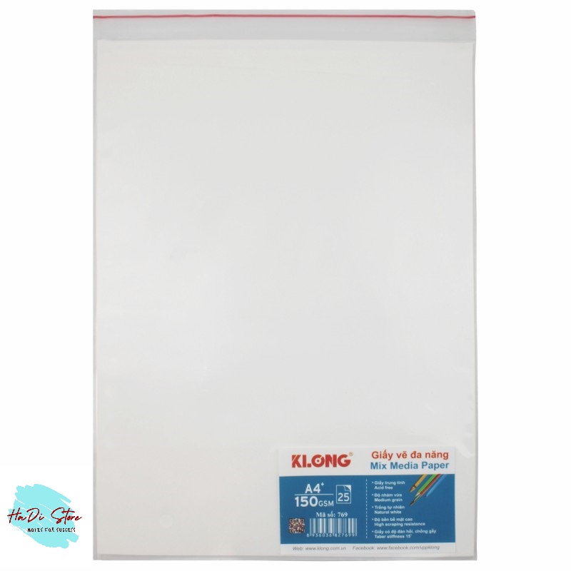 KLONG Giấy vẽ cao cấp 150GSM size A4 - 25 tờ (MS:769)