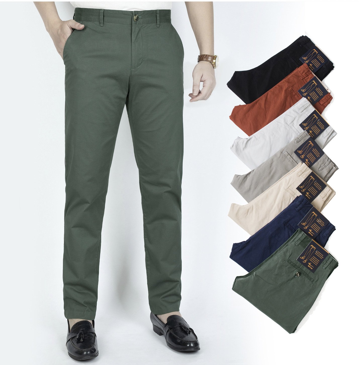 Quần Kaki Nam Zento man ống suông trung niên co giãn mềm mịn nhiều màu