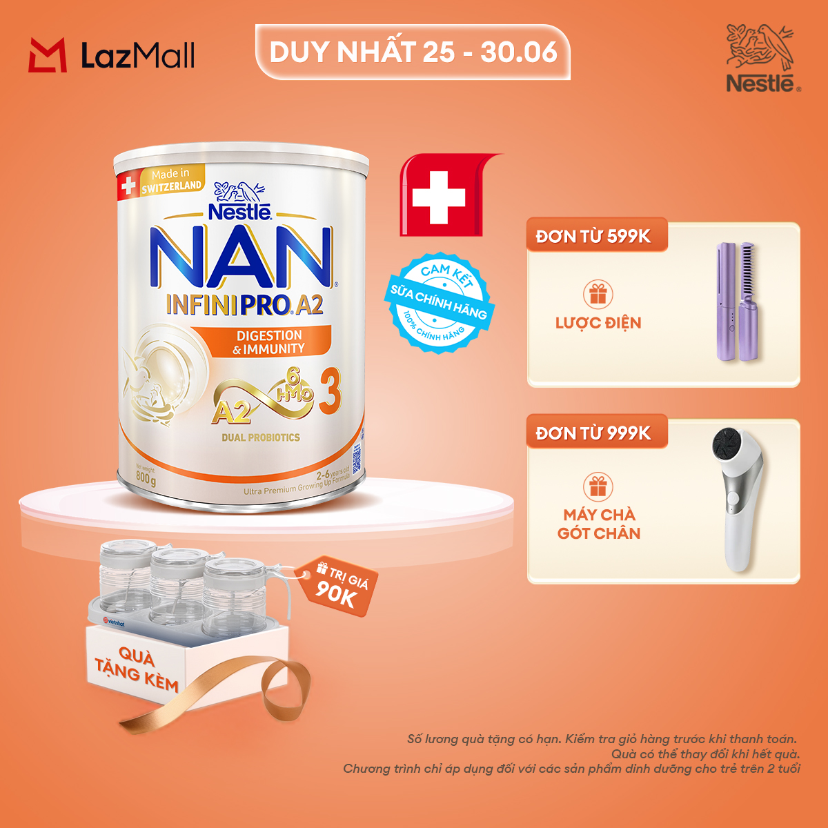 [Chỉ 25-30.06 QT Đơn 599K/999K][Tặng Set 3 hũ gia vị INOCHI] Sữa bột Nestlé NAN INFINIPRO A2 3 800g nhập khẩu Thụy Sĩ  với công thức đầu tiên chứa đạm A2, 6HMO  Lợi khuẩn kép
