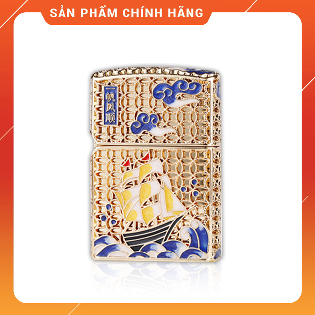 Vỏ bật lửa hộp quẹt xăng chief cf1248j thiết kế họa tiết thuyền buồm sơn mài - dùng xăng bấc đá cao cấp