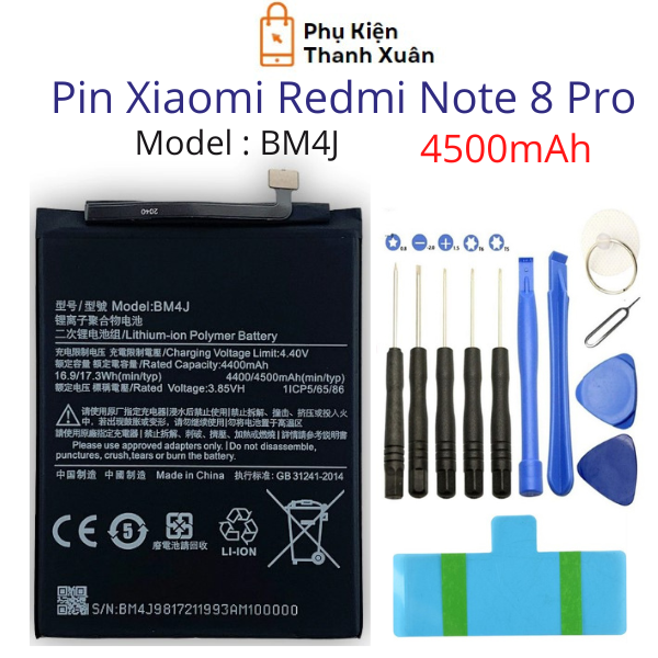 Pin xiaomi redmi note 8 pro bm4j 4500mah | hàng nhập khẩu | tặng kèm bộ tháo mở