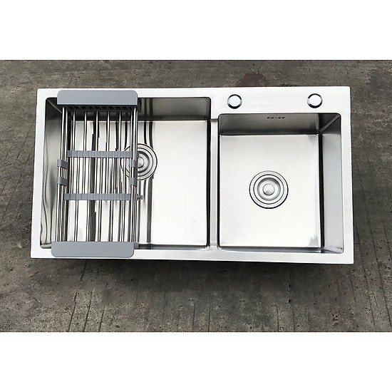 Chậu rửa chén bát inox sus 304 2 hộc 8245 kagawa và xả chậu và rổ rút đa năng đựng trái cây