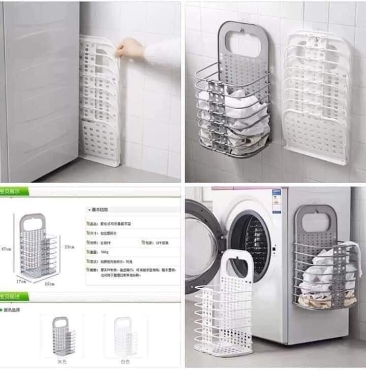 Giỏ nhựa đựng quần áo và đồ dùng sinh hoạt treo tường có thể gấp gọn