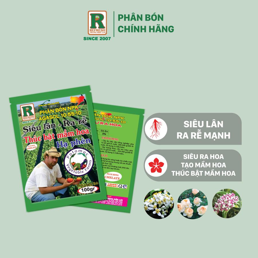 Phân bón lá agasol 10-55-10 + te siêu lân thúc bật mầm hoa, ra rễ, ra hoa
