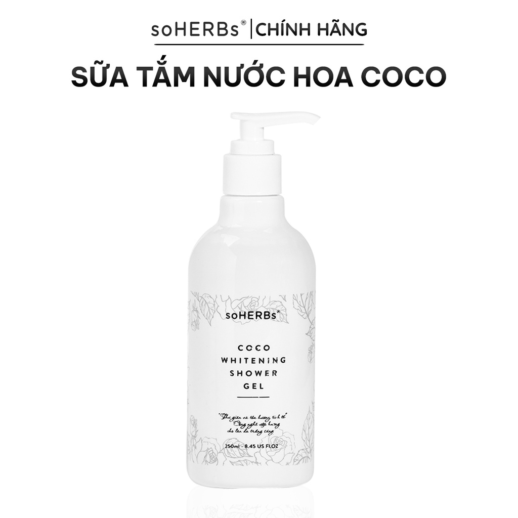 Sữa tắm hương nước hoa dưỡng thể chăm sóc da mềm mịn soherbs soherbs - coco whitening shower gel 250ml