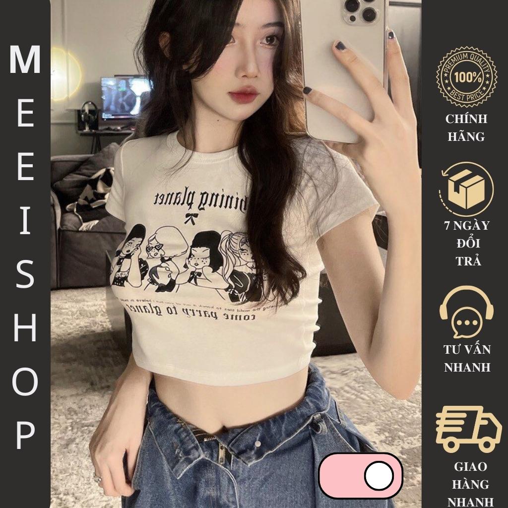 Áo croptop nữ in họa tiết 4 cô gái cá tính, Áo kiểu nữ Meei Shop