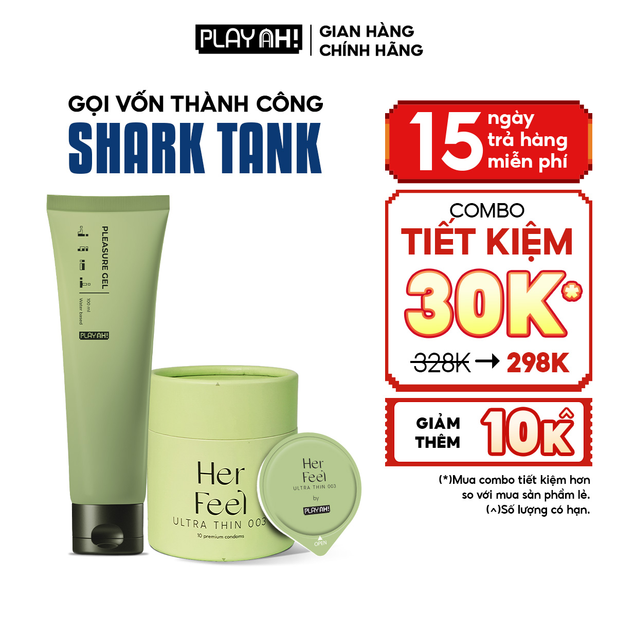 Combo Gel Bôi Trơn 100ml + Bao Cao Su PlayAh Hộp 10 Siêu Mỏng 003 Kéo Dài Thời Gian Thêm Gai Ôm Khít