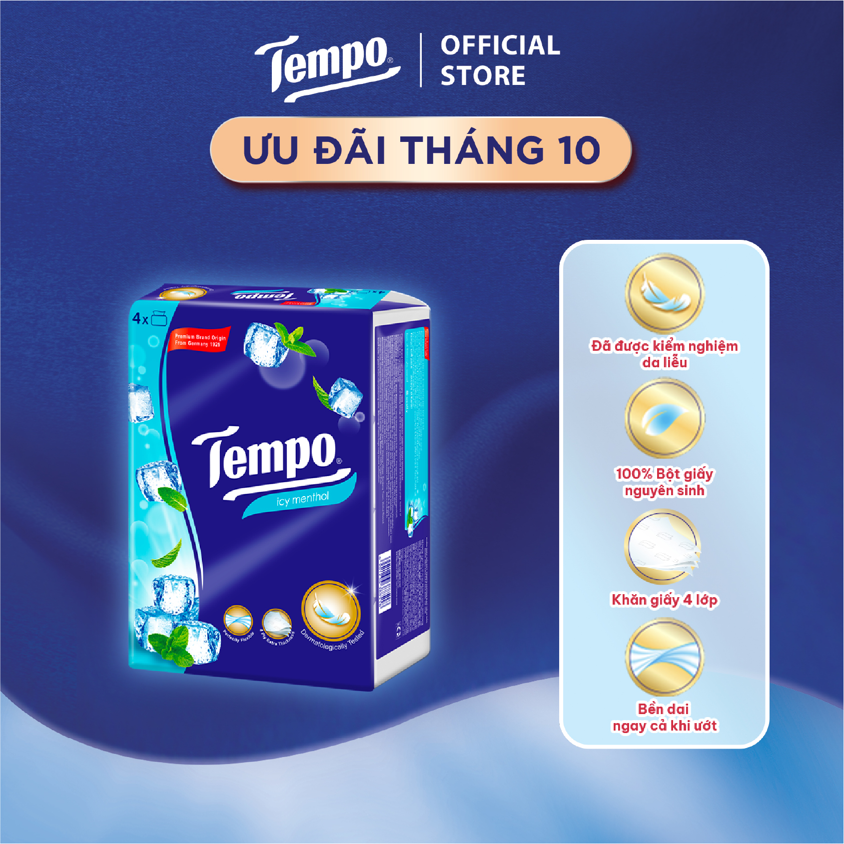 [LỐC 4 GÓI] Khăn giấy rút cao cấp Tempo  - 4 lớp bền dai, an toàn cho da - Thương hiệu Đức (Lốc 4 gói)