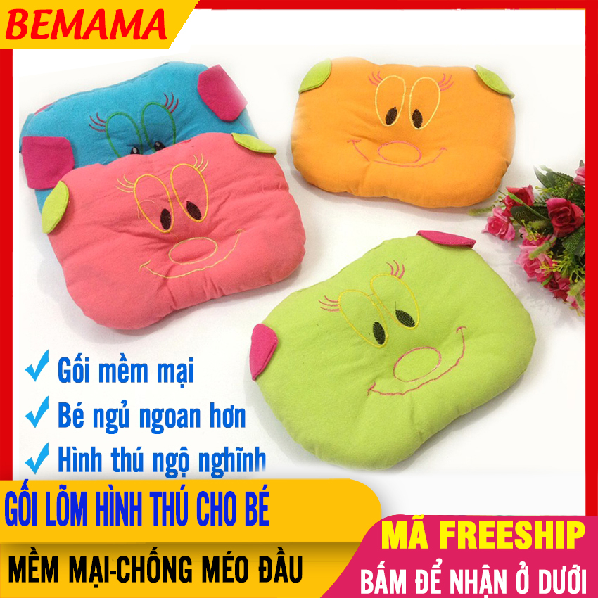 Gối Lõm Hình Thú Cho Bé Sơ Sinh Chống Bẹp Đầu Kê Đầu Cho Trẻ Ngủ Sâu - Mềm Mại An Toàn Giá Gốc - Ngộ Nghĩnh Đáng Yêu  BEMAMA - Gối Lõm Hình Thú - BTT00545