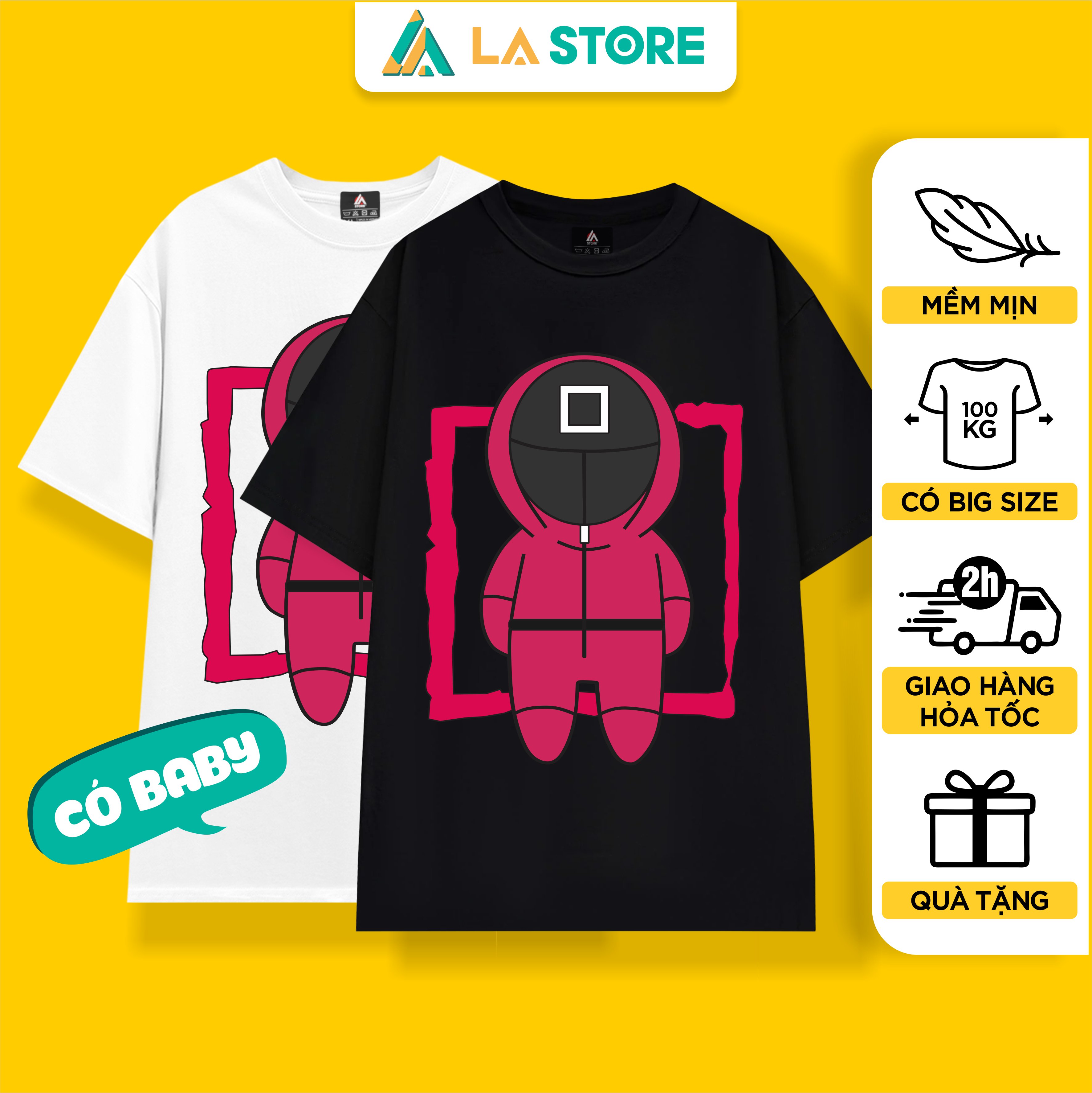 Áo thun unisex squid game - trò chơi con mực | lính hình vuông dễ thương | lạ store