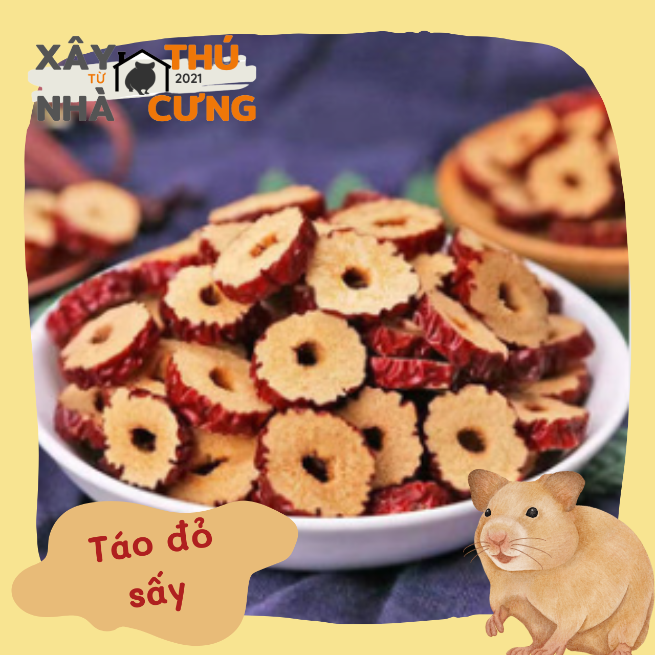 Táo đỏ sấy cắt lát cho thú cưng, hamster
