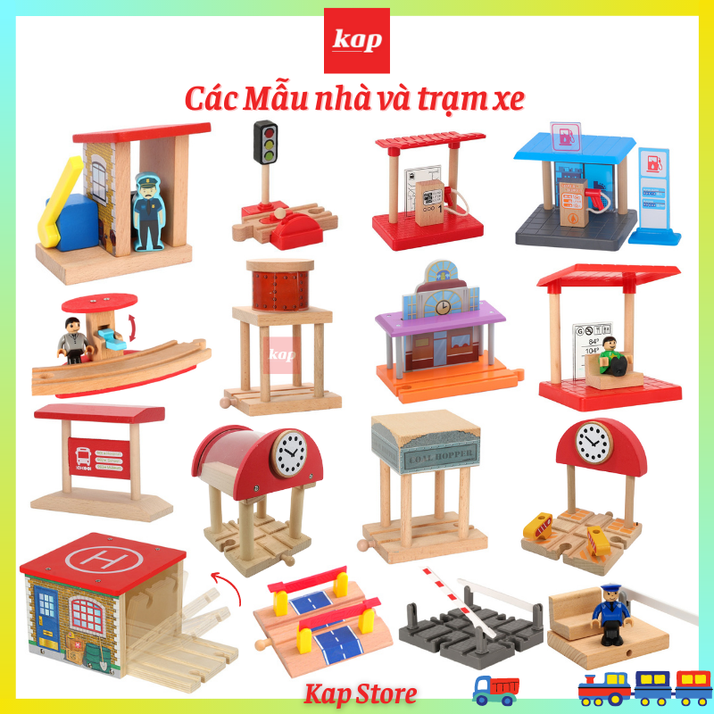 Các mẫu nhà và trạm xe lửa - phụ kiện dành cho đường ray xe lửa gỗ.