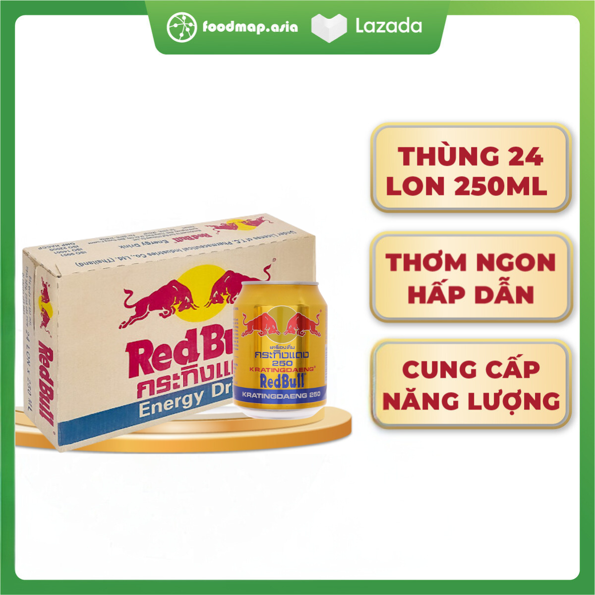 Nước Tăng Lực RedBull Bò Húc Việt - Lon 250ml - Bổ Sung Năng Lượng - Foodmap