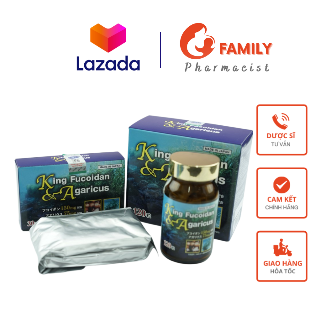 (Nhập khẩu) King Fucoidan & Agaricus hỗ trợ điều trị ung thư u bướu, thành phần hoàn toàn tự nhiên, không có phản ứng phụ, không tác dụng phụ, cam kết hàng như hình