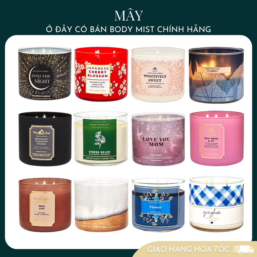 Nến thơm 3 bấc bath body works 411g mùi ấm áp, mộc mạc