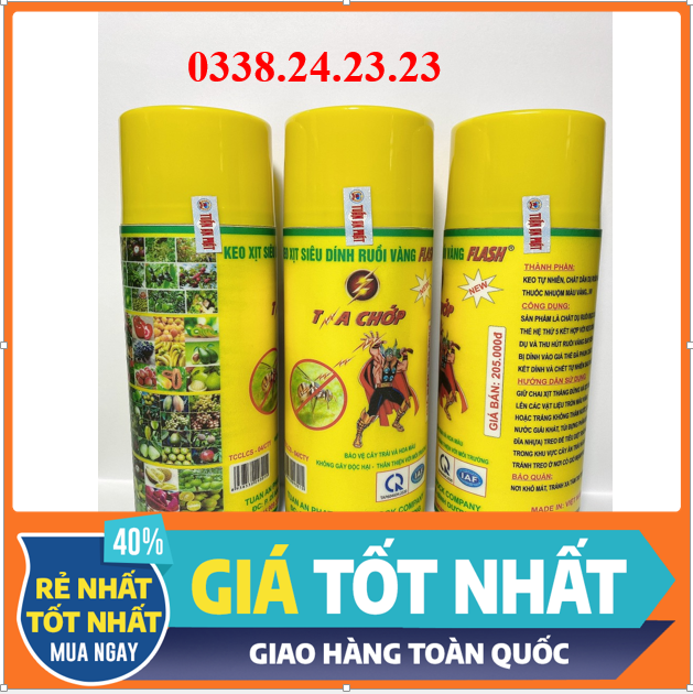 [ FREESHIP+ QUÀ 10k] Keo xịt dính ruồi vàng Tia Chớp-Nông Nghiệp Xanh- xịt lên bề mặt không thấm nước, nhanh, tiện lợi, hiệu quả- Tặng hạt giống rau+ bao tay, khẩu trang 3D