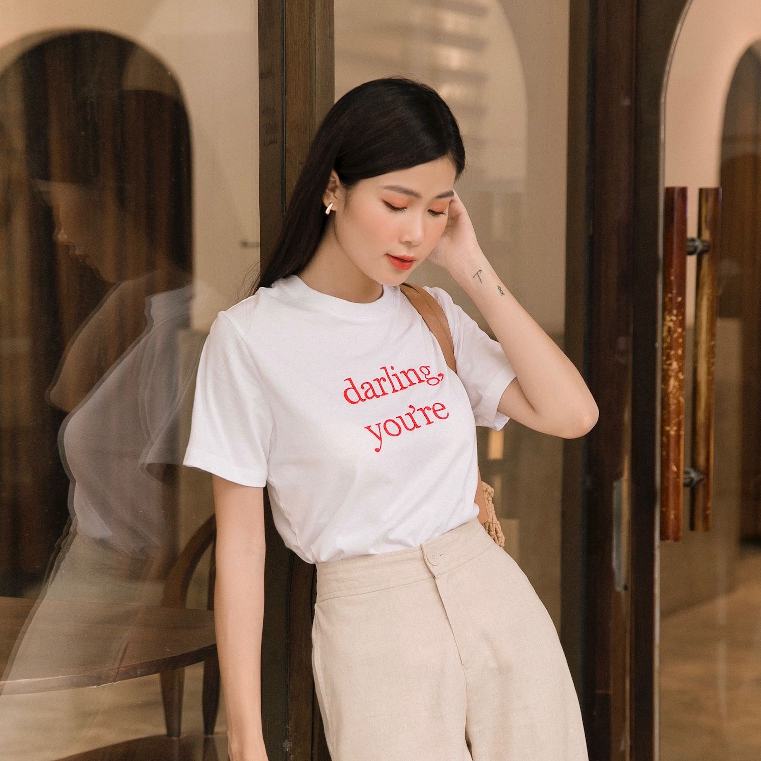 Áo thun mieu thêu "darling" - hm02