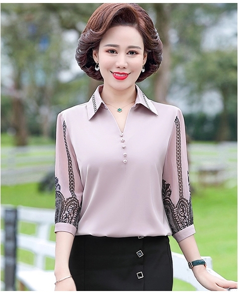 Sơ mi lụa tay lỡ họa tiết ren cho pphuj nữ trung niên- thời trang trung niên nữ