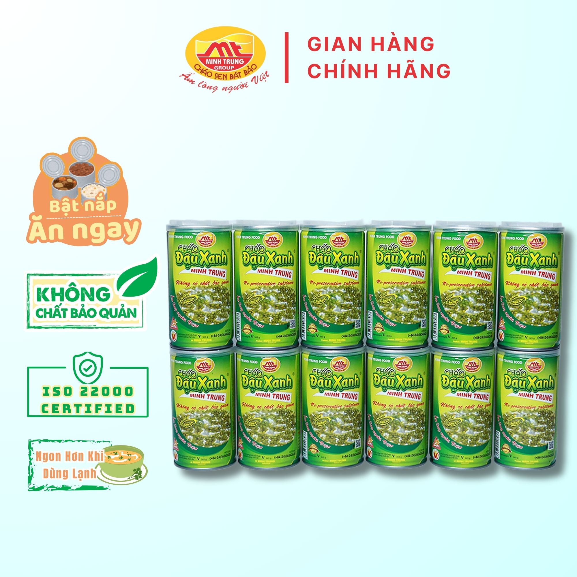 Cháo ăn liền đậu xanh Minh Trung set 12 lon