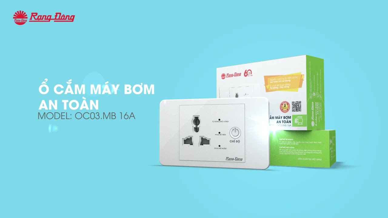Ổ cắm máy bơm an toàn rạng đông cấp nguồn 5v cho phao điện model: oc03.mb 16a - bảo hành 1 năm
